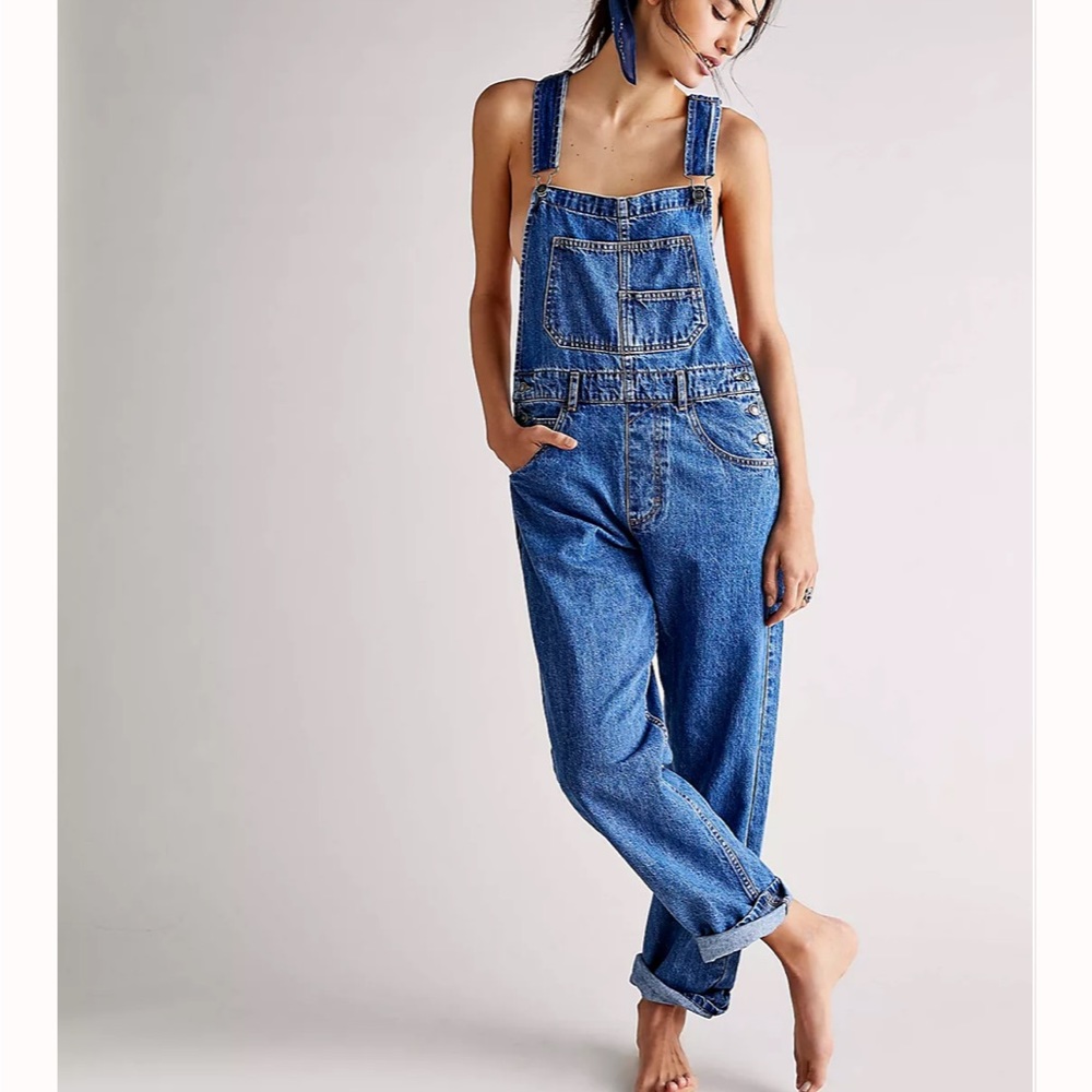 Free People Ziggy Overalls Saphire Blue